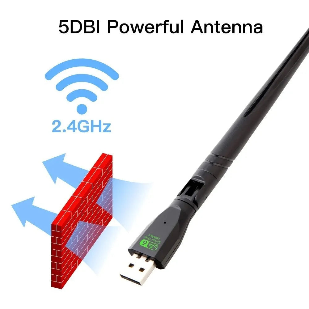 Black USB WiFi 6 wireless network card for desktop and laptop computers