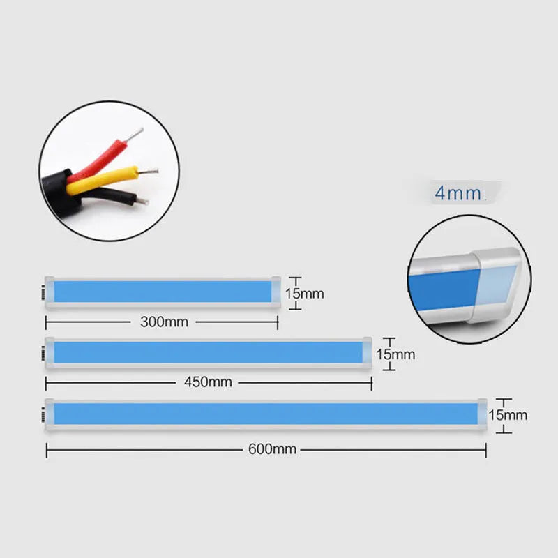Car LED daytime running light strip with flowing turn signal indicator in silicone housing