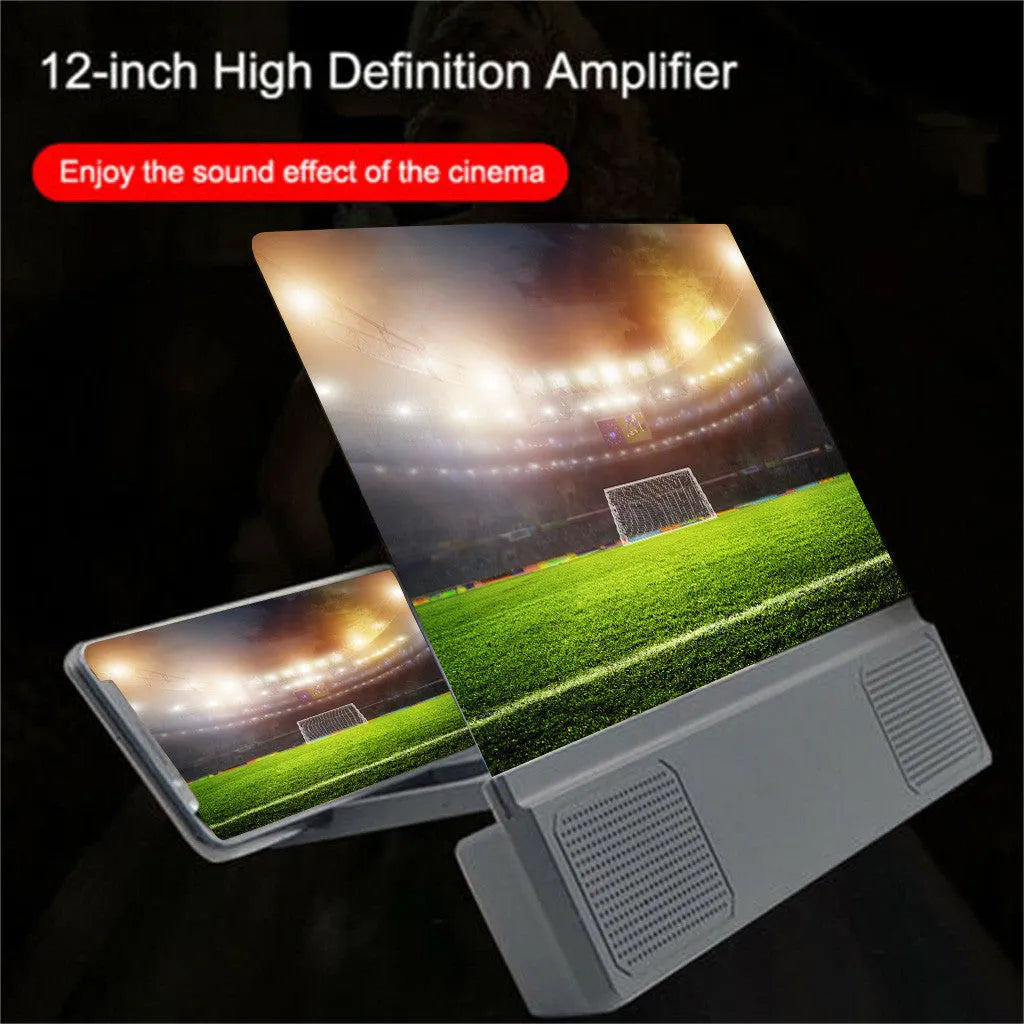 12-inch mobile phone screen amplifier with adjustable gooseneck mount and integrated speakers