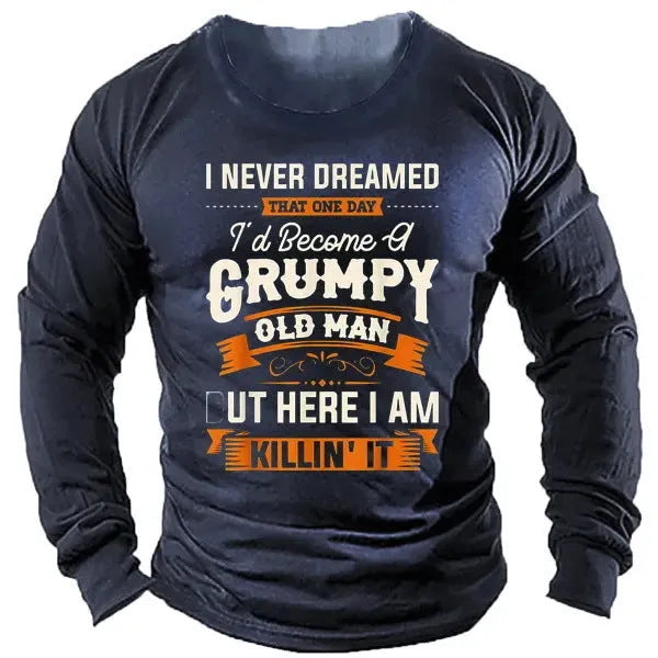 Men's slim fit polyester long sleeve T-shirt with cartoon print on front, available in multiple colours