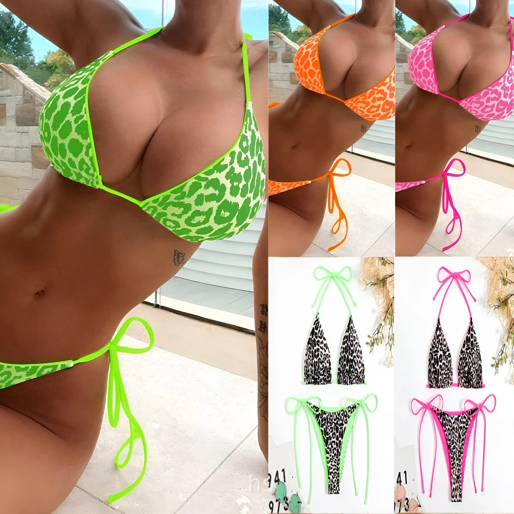 Women's lace-up triangle bikini top and split-style pants in a colour style from the available range.