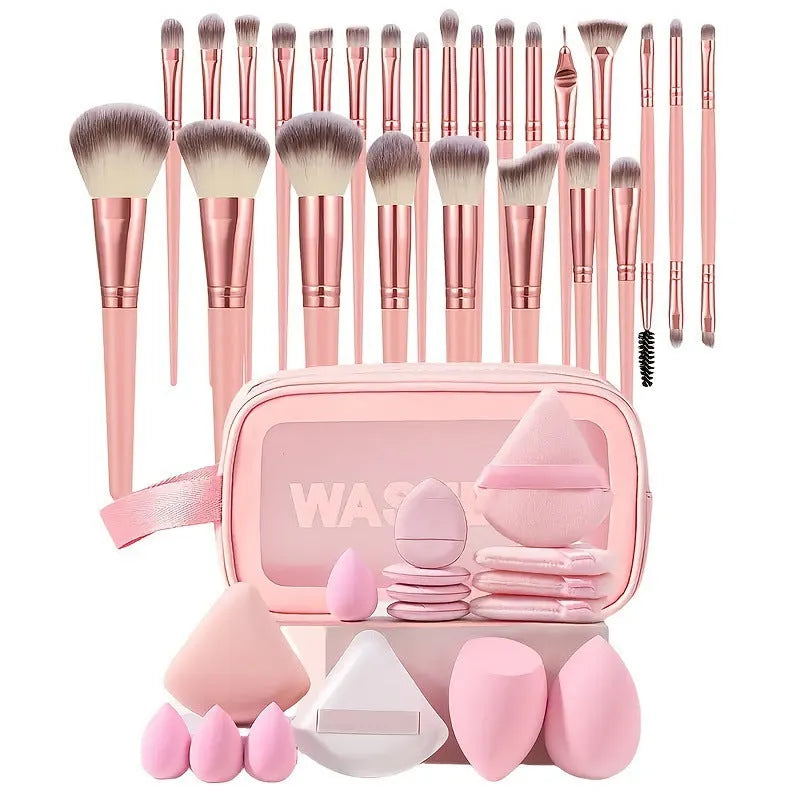 Beauty tools combination set with hydrophilic non-latex sponges in brown, pink and purple colour options