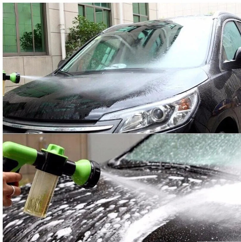 Green high-pressure foam spray gun with adjustable nozzle and long water pipe for car and garden cleaning