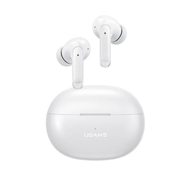 Wireless sports gaming Bluetooth headset in gradient blue colour showing compact in-ear design