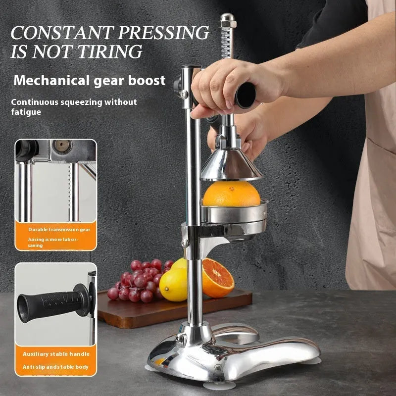 Vertical stainless steel manual kitchen juicer with multiple colour and head style options