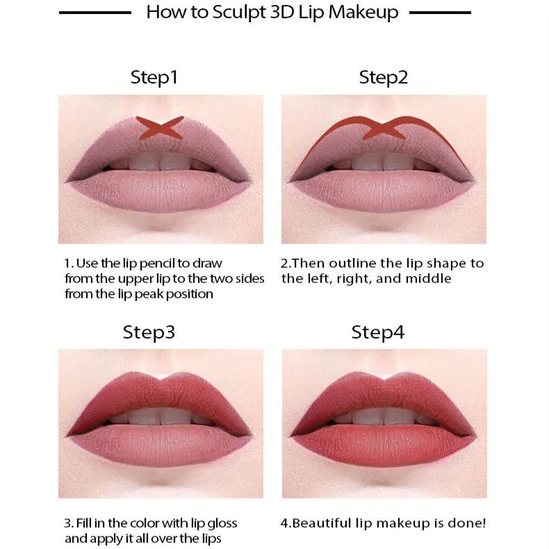 Wooden lip liner pencil showing matte finish with shade numbers 201-214 displayed