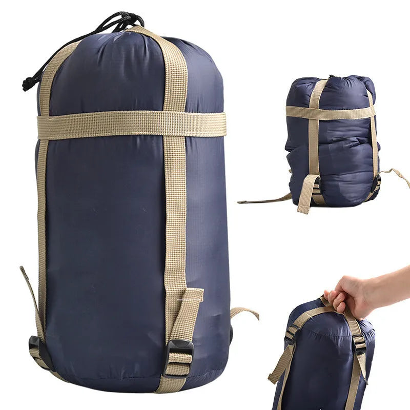 Outdoor camping sleeping bag compression bag in nylon silicon-coated fabric with drawstring, available in multiple colours, 18cm diameter