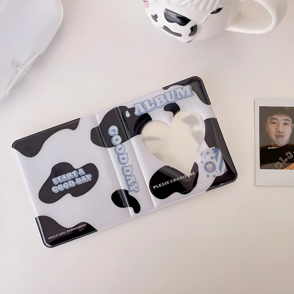 Mini cow PP cover photo album with cartoon cow design holding 64 cards