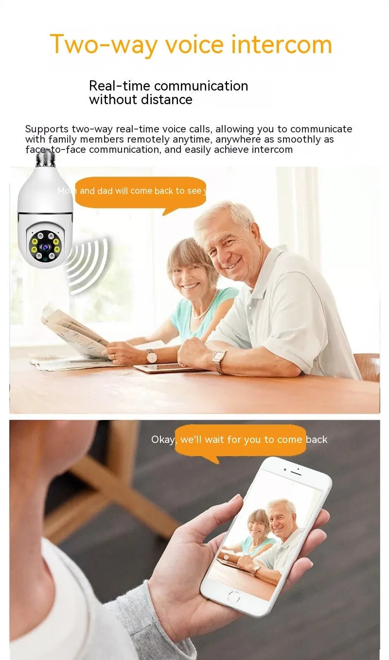 Wireless wifi bulb security camera with 1080p definition and full colour night vision for lamp holder installation
