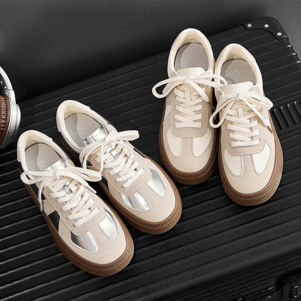 Retro sports board shoes with cross shoulder straps in milky white colour