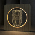 Tooth shaped wooden colour acrylic USB night lamp measuring 19cm square