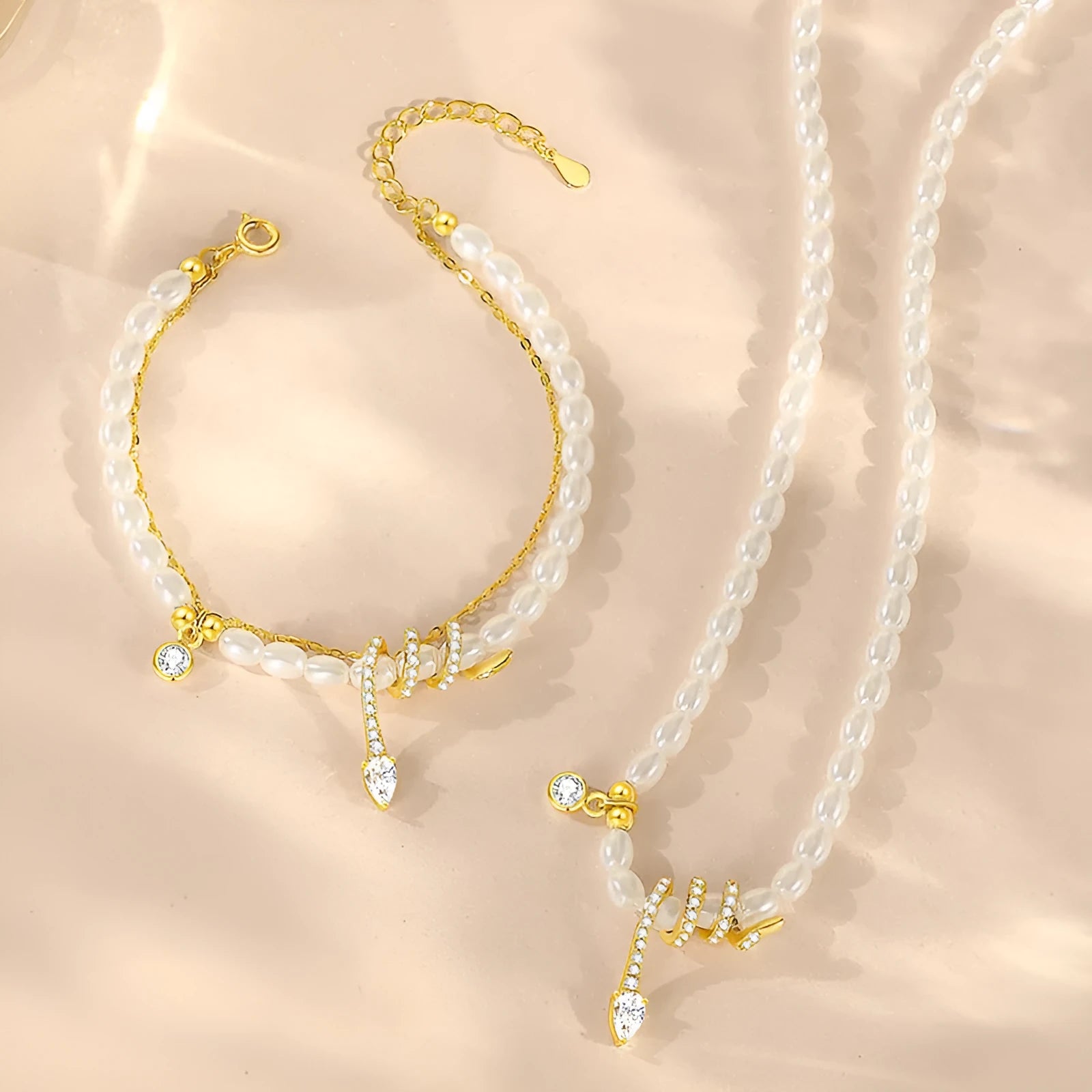 Women's 925 silver snake zodiac bracelet with geometric beads in gold or white gold colour.