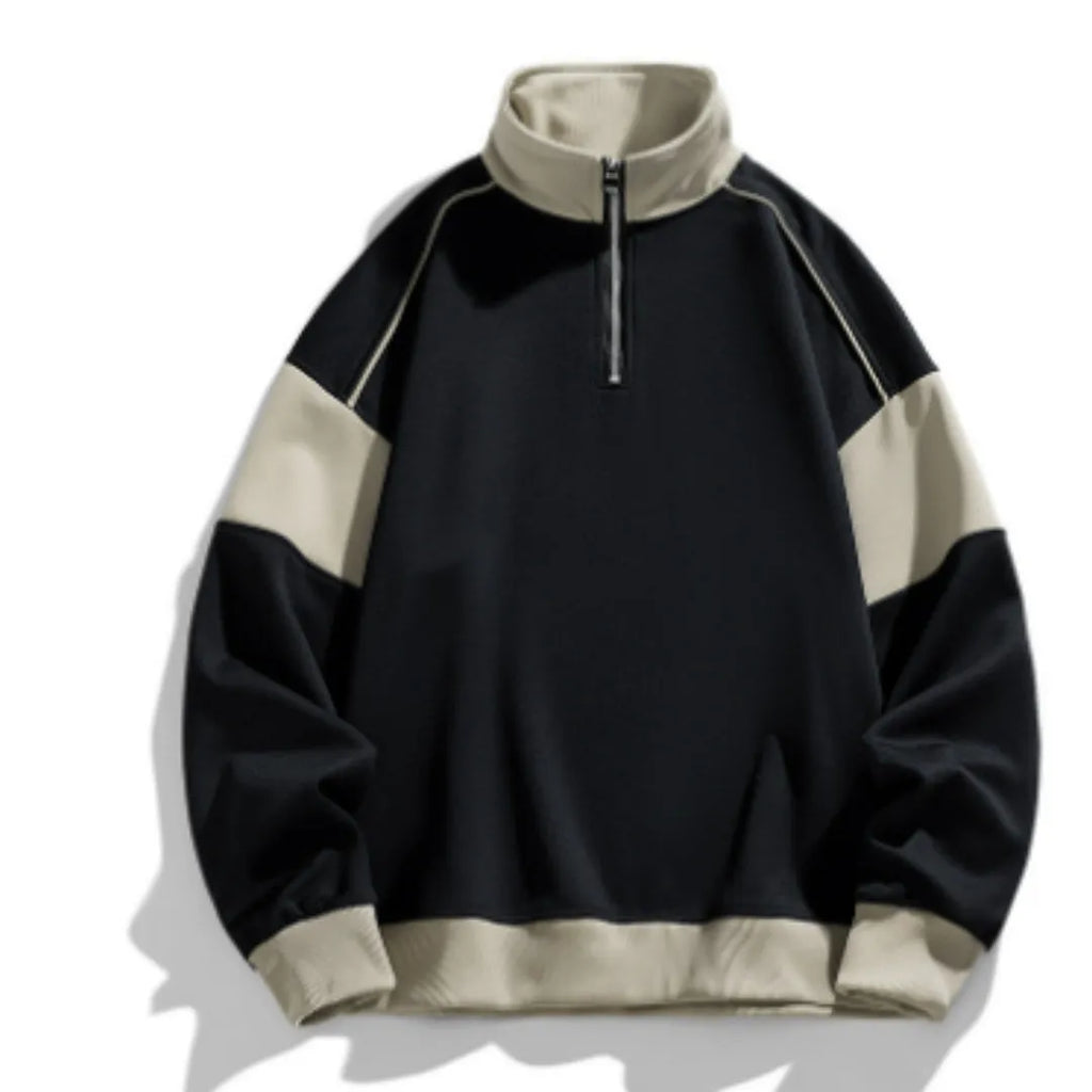 Men's black corduroy hooded sweatshirt with drop shoulder design and loose lapels