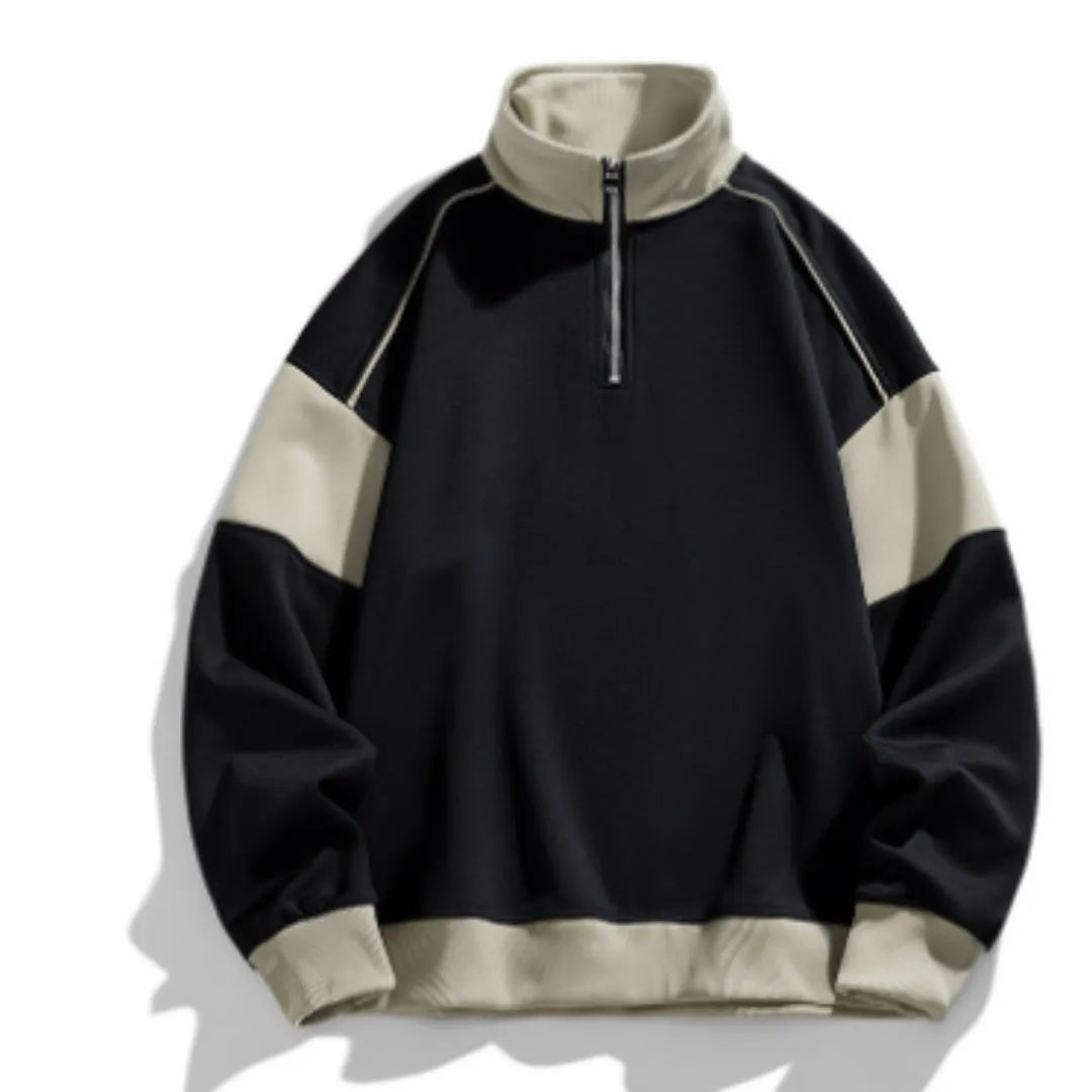 Men's black corduroy hooded sweatshirt with drop shoulder design and loose lapels