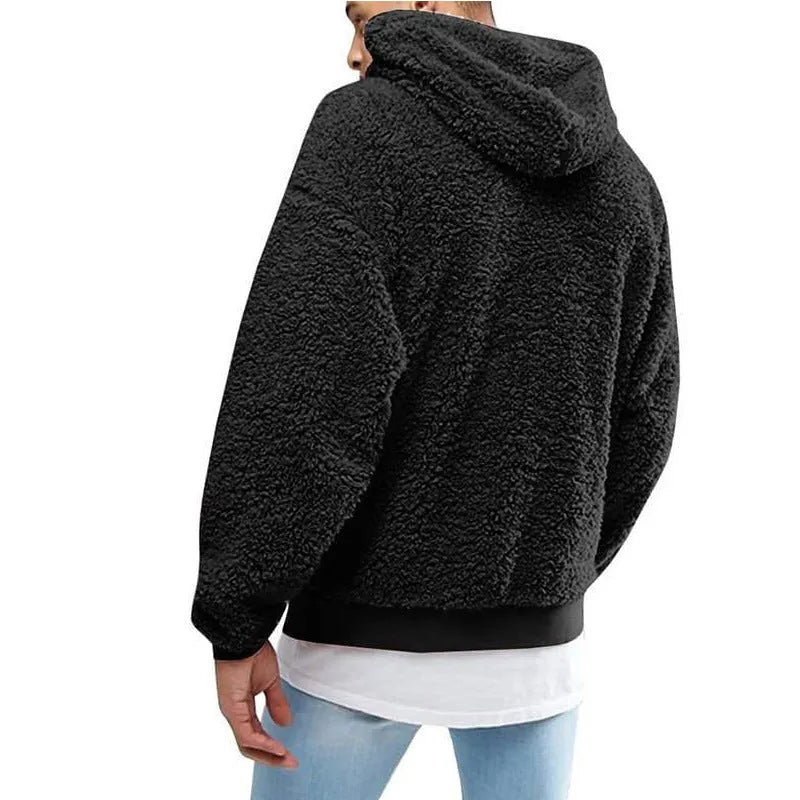 Mens fluffy fleece hoodie pullover in grey with hood, available in multiple colours and sizes S to 3XL