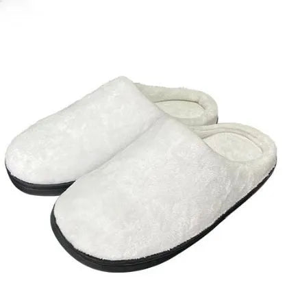 Printed cotton slippers with patterned design and flannel lining, showing TPR rubber outsole