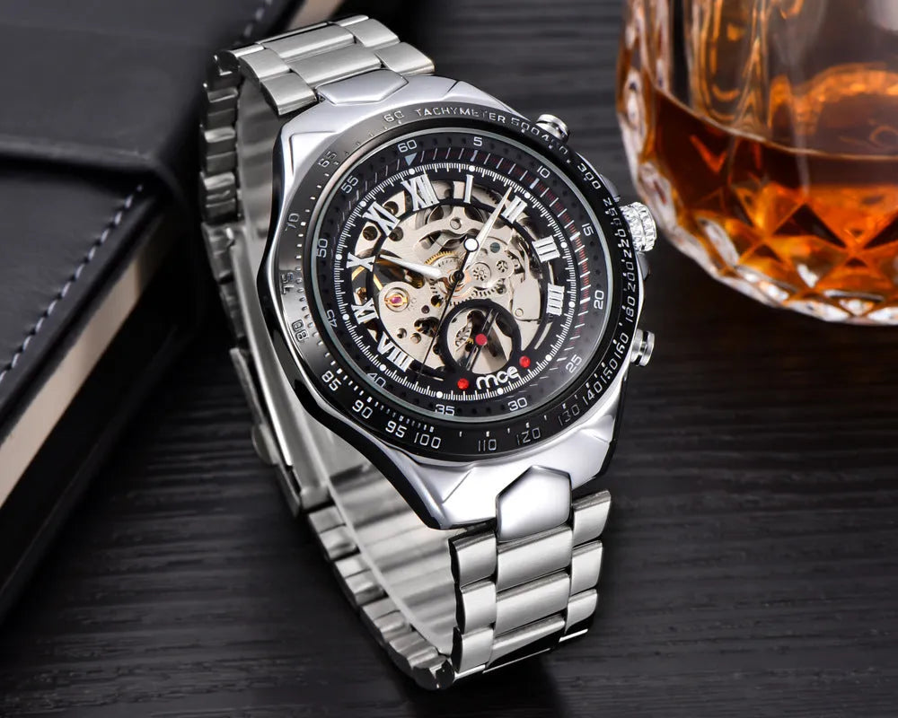 MCE mechanical men's explosion-proof watch with stainless steel case and luminous hands