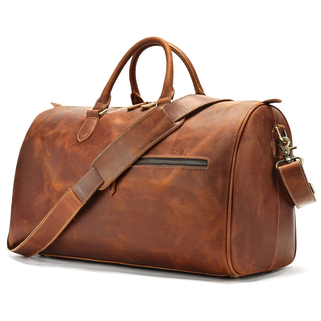 Men's large genuine leather crossbody bag in vintage style with shoulder strap