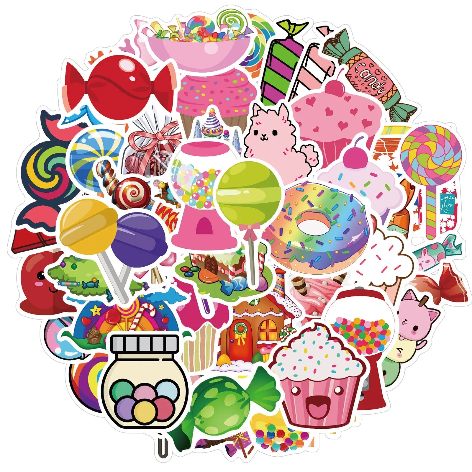 Candy Series colourful graffiti stickers pack showing cartoon and cute designs measuring 4-6cm