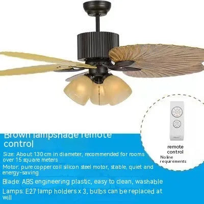 52-inch retro ceiling fan light with integrated lamps and wooden blades
