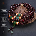 Men's traditional rosewood bracelet with 108 beads in various stone styles including lapis lazuli and turquoise