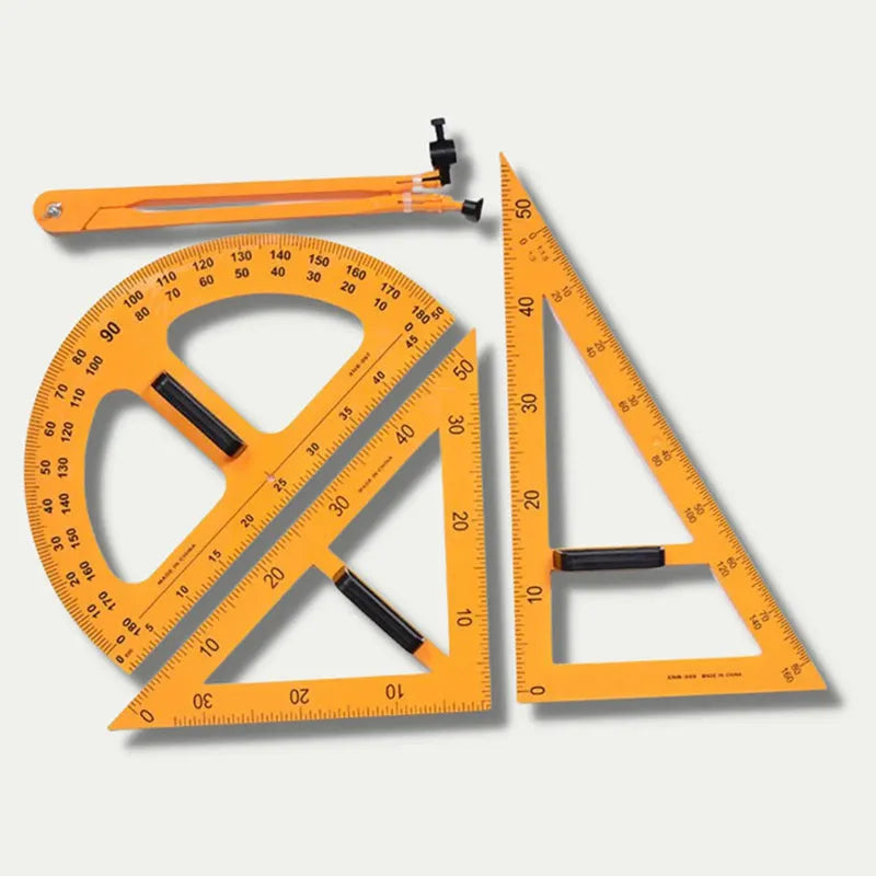 Mathematics teaching tools triangle ruler and protractor set with chalk compass