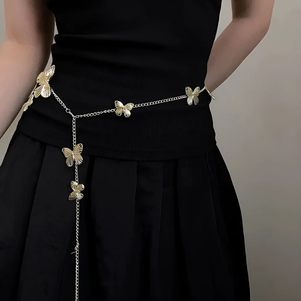Golden butterfly waist chain accessory 104cm length alloy retro style women jewellery
