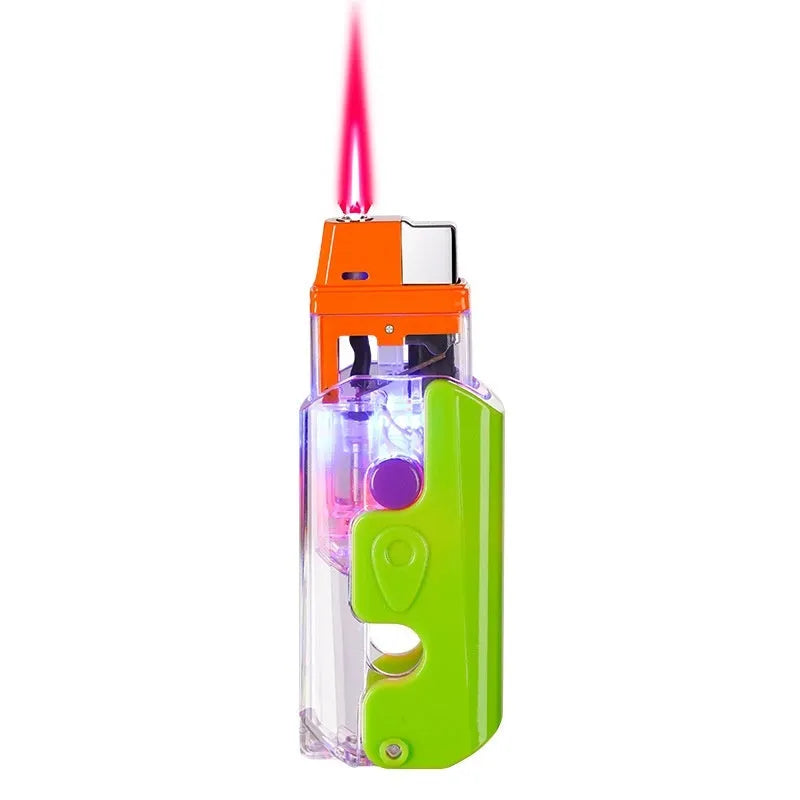 Colourful plastic radish lighter in green, orange, or purple with wind-resistant flame