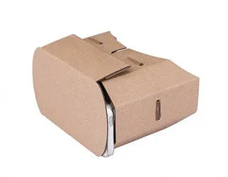 Corrugated paper 3D virtual reality glasses for smartphones on a table
