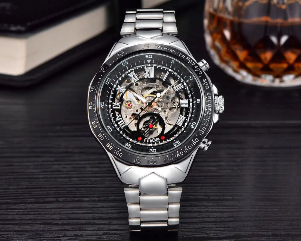 MCE mechanical men's explosion-proof watch with stainless steel case and luminous hands