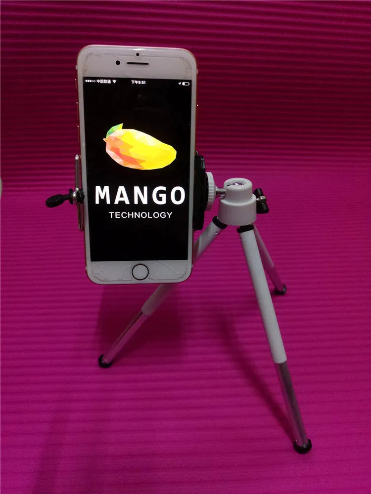Desktop mobile phone holder with adjustable two-section bracket in black colour on wooden desk