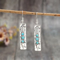 Silver geometric earrings with long strip design and turquoise inlay for women