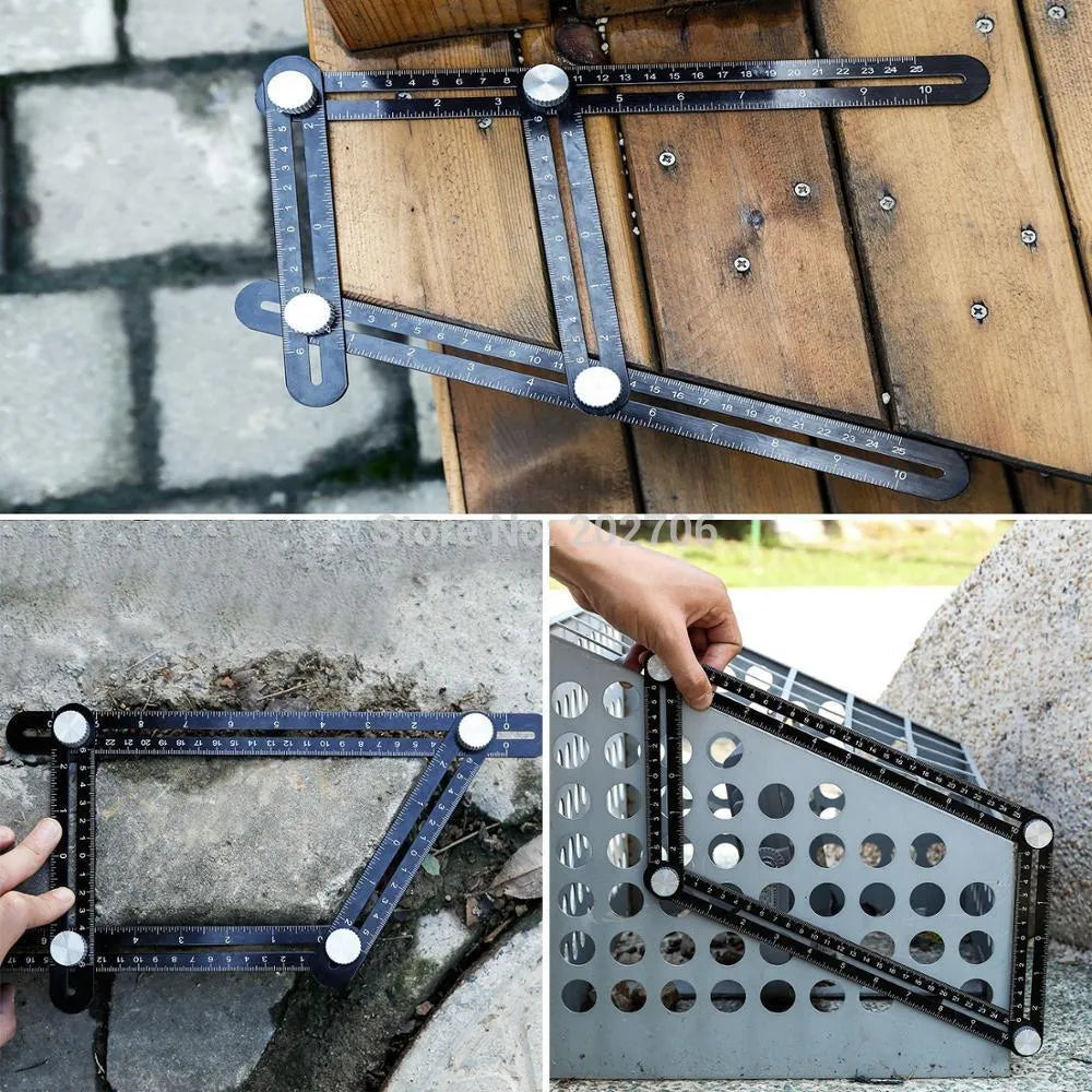Four-sided aluminium alloy ruler template tool with inch and centimetre markings for measuring angles