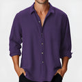 Men's loose fit polyester holiday shirt with stand collar and long sleeves in various colour options