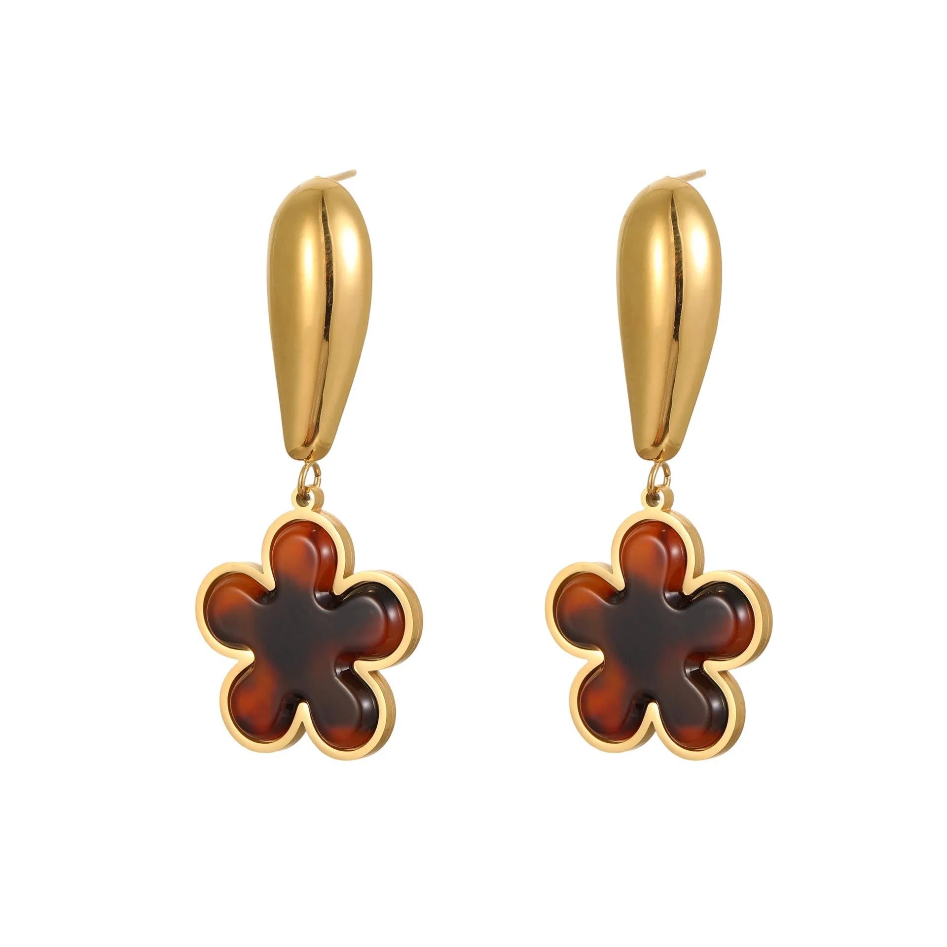 Women's tortoiseshell resin hawksbill colour earrings with 18K gold electroplating in heart-shaped and floral geometric designs