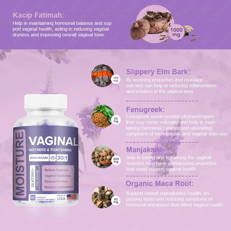 60-count bottle of vaginal capsule supplement for women's intimate health with herbal extract formula
