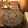 Square wireless phone charger with magic array pattern design showing ultra-thin 1.5cm profile