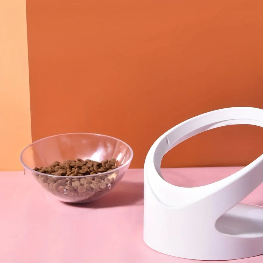 White elevated cat food bowl with clear plastic and 8.5cm height for anti-vomit feeding