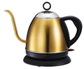 Stainless steel electric kettle with touch control panel in gold colour showing 1L capacity markings