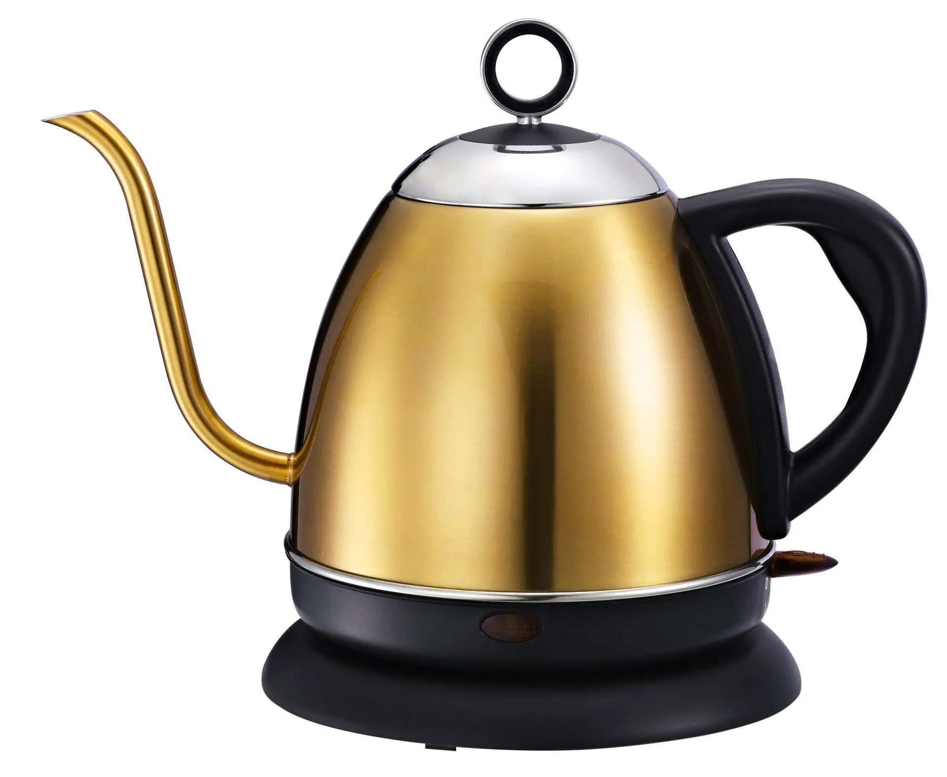 Stainless steel electric kettle with touch control panel in gold colour showing 1L capacity markings