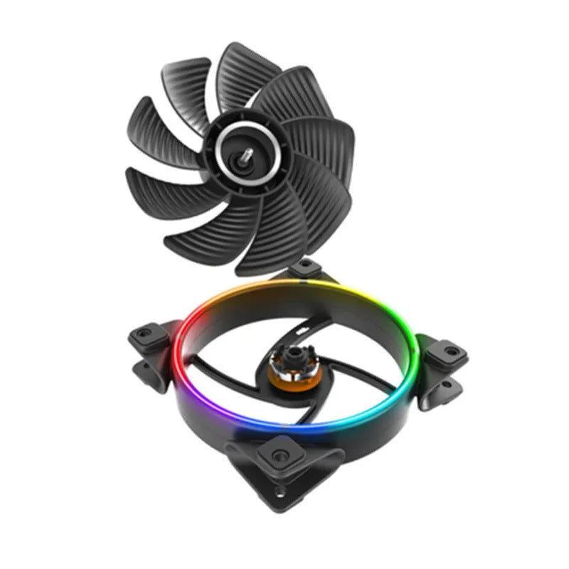Three black 12cm computer case fans with RGB lights and hydraulic bearings.