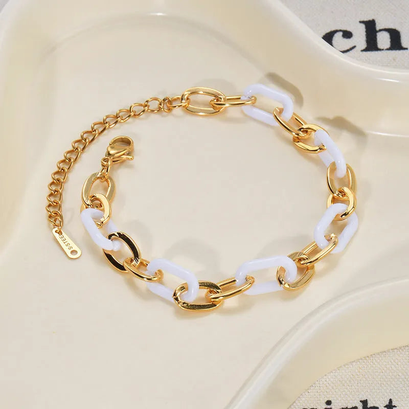 Women's stainless steel resin bracelet with double-layer loving heart design