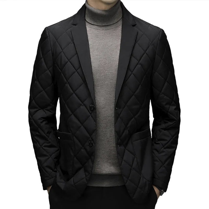 Men's thick lapel collar down jacket in regular cardigan fit with side pockets
