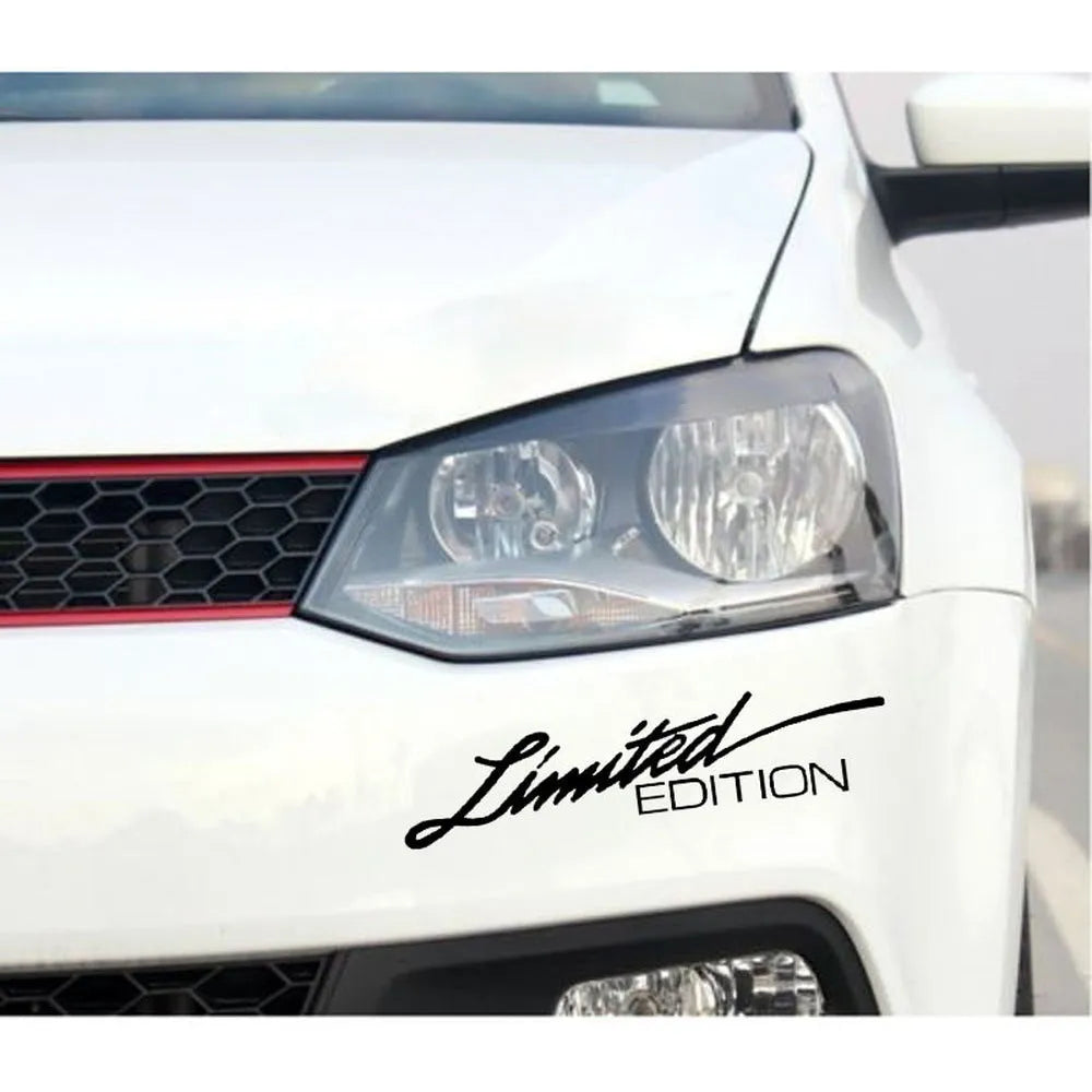 British style reflective plastic bumper sticker, 16cm long, shown in black, white and colourful options.