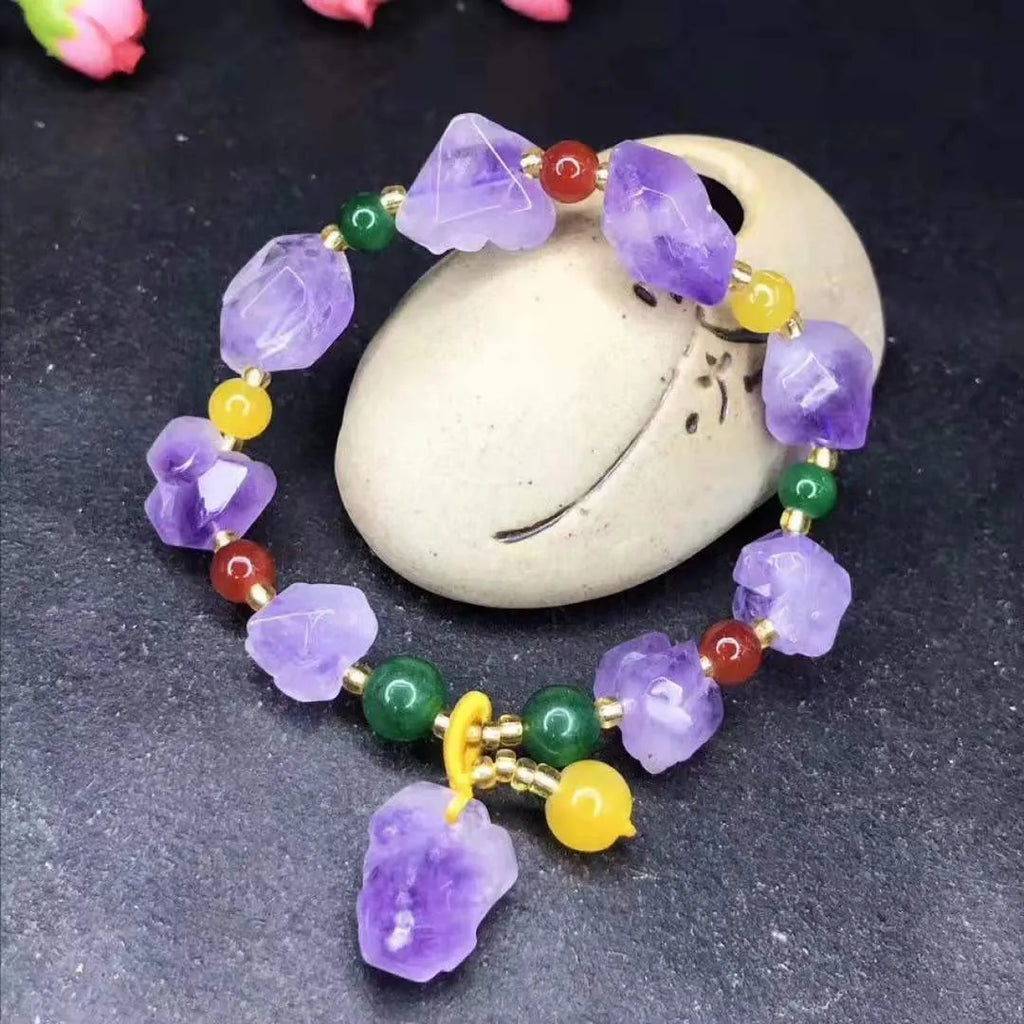 Natural style amethyst bead bracelet with fu character decoration for women's jewellery