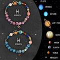 Two natural stone beaded bracelets with elastic cords, showing zodiac sign style options.