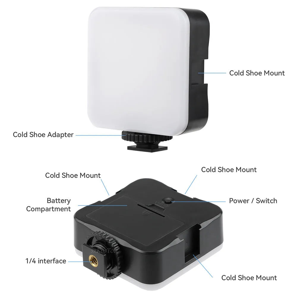 LED mini square outdoor camera flash on tripod with universal mount and compact design