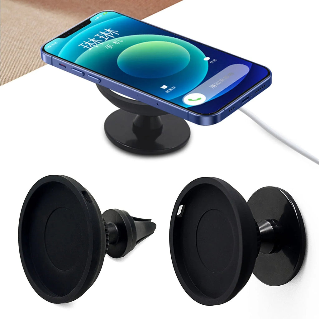 Black magnetic car phone holder showing snap-in design for mobile devices