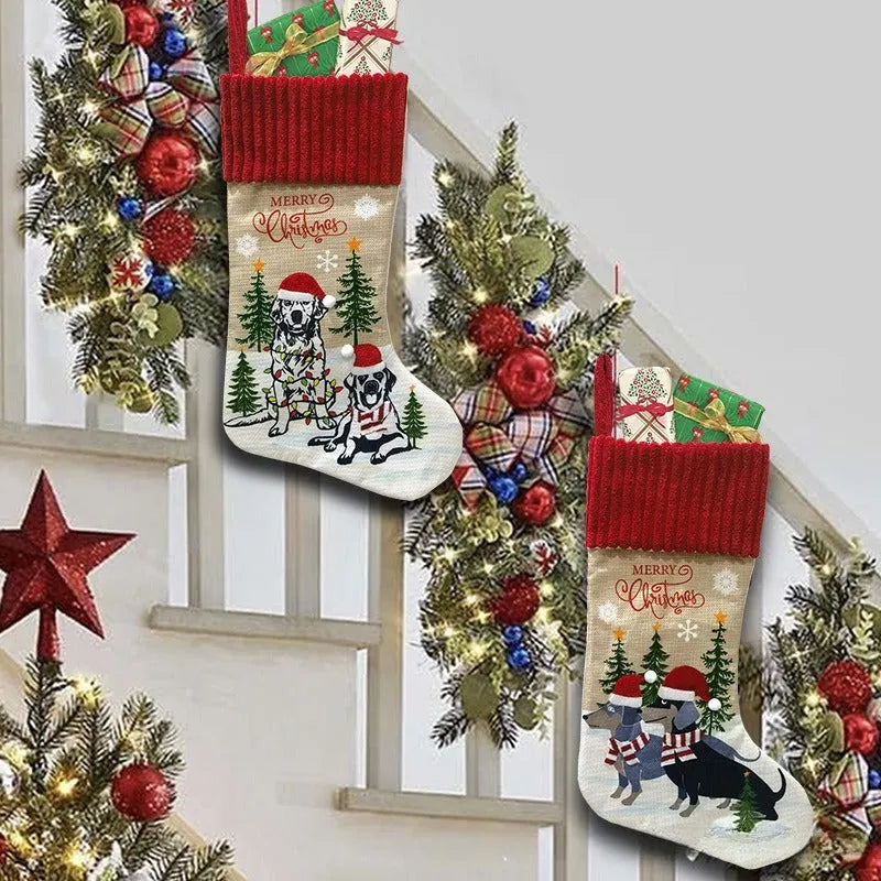 Cloth Christmas stocking gift bag measuring 46 by 28 centimetres