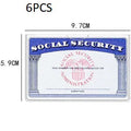 Clear PVC ID card holder protecting a social security card, shown at 9.7 by 5.9 centimetres.